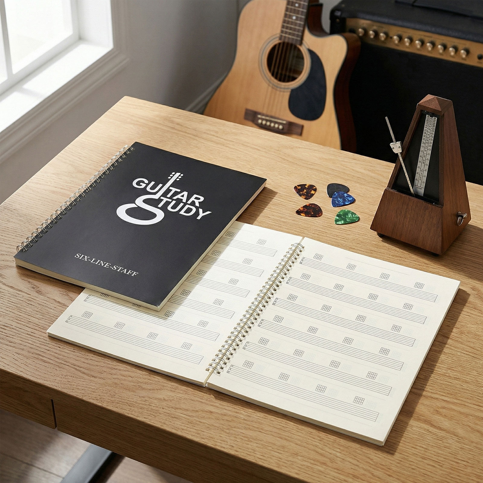 Blank Sheet Music Notebook - قطعتان من دفاتر ملاحظات الغيتار، ورق
