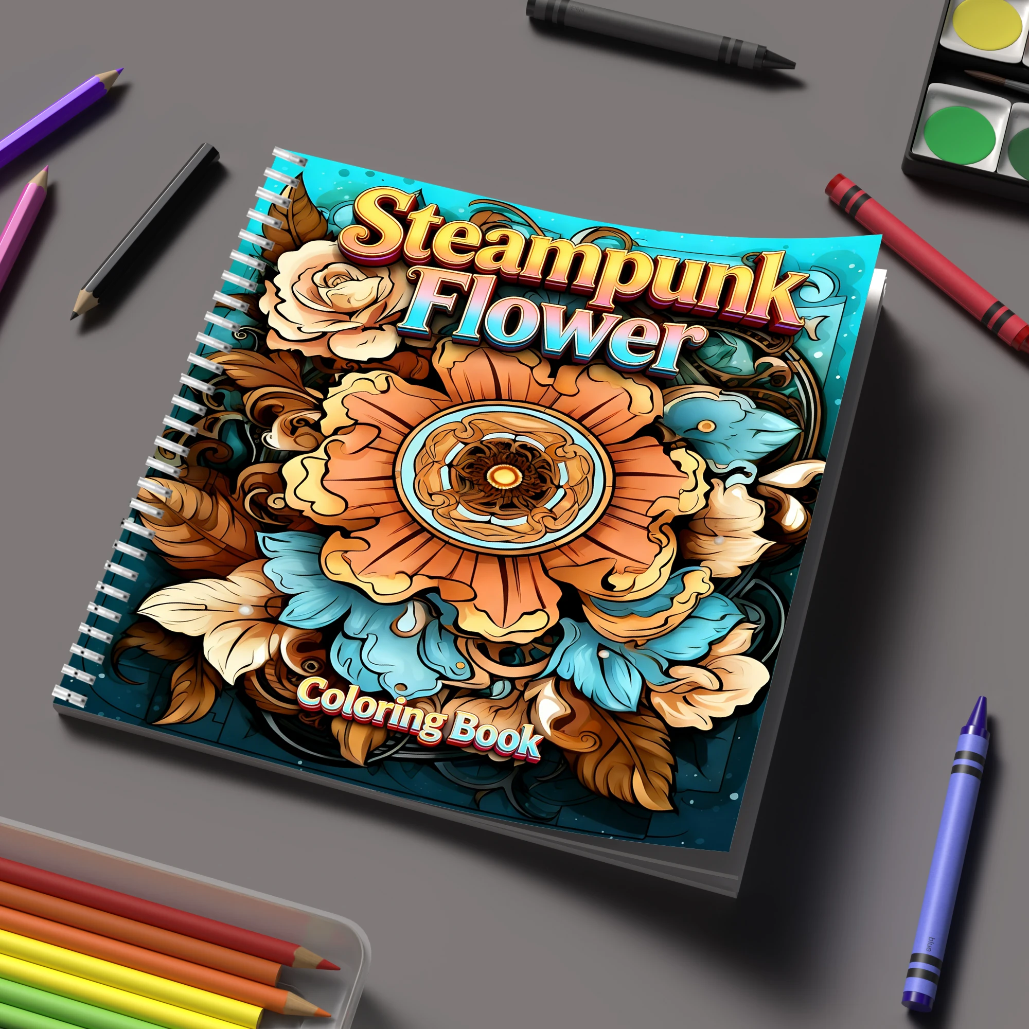 Adult Coloring Book Stress Relief - كتاب تلوين بتصميم زهور ستيمبانك للبالغين،