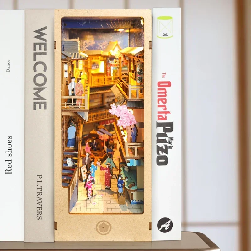 اليابانية الرجعية DIY خشبية كت - مراجعة Diy Wooden Book Nook Kit Shelf Insert وسعره
